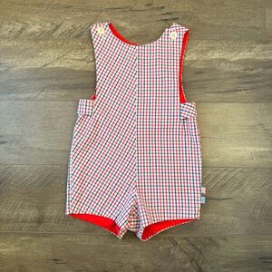 4T Vintage Chocolate Soup Red and Blue Checkered Romper